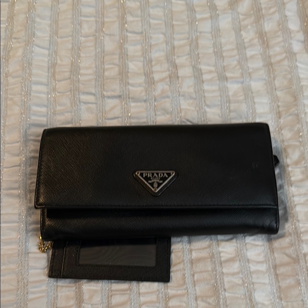 Prada Black Leather Tri-Fold Wallet